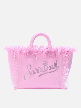 Sac Colette en toile rose avec logo en strass 