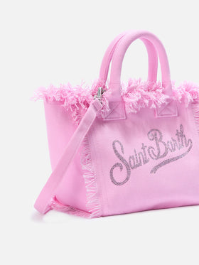 Sac Colette en toile rose avec logo en strass 