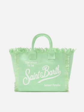 Sac Colette en toile vert menthe avec franges 