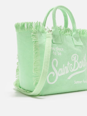 Sac Colette en toile vert menthe avec franges 