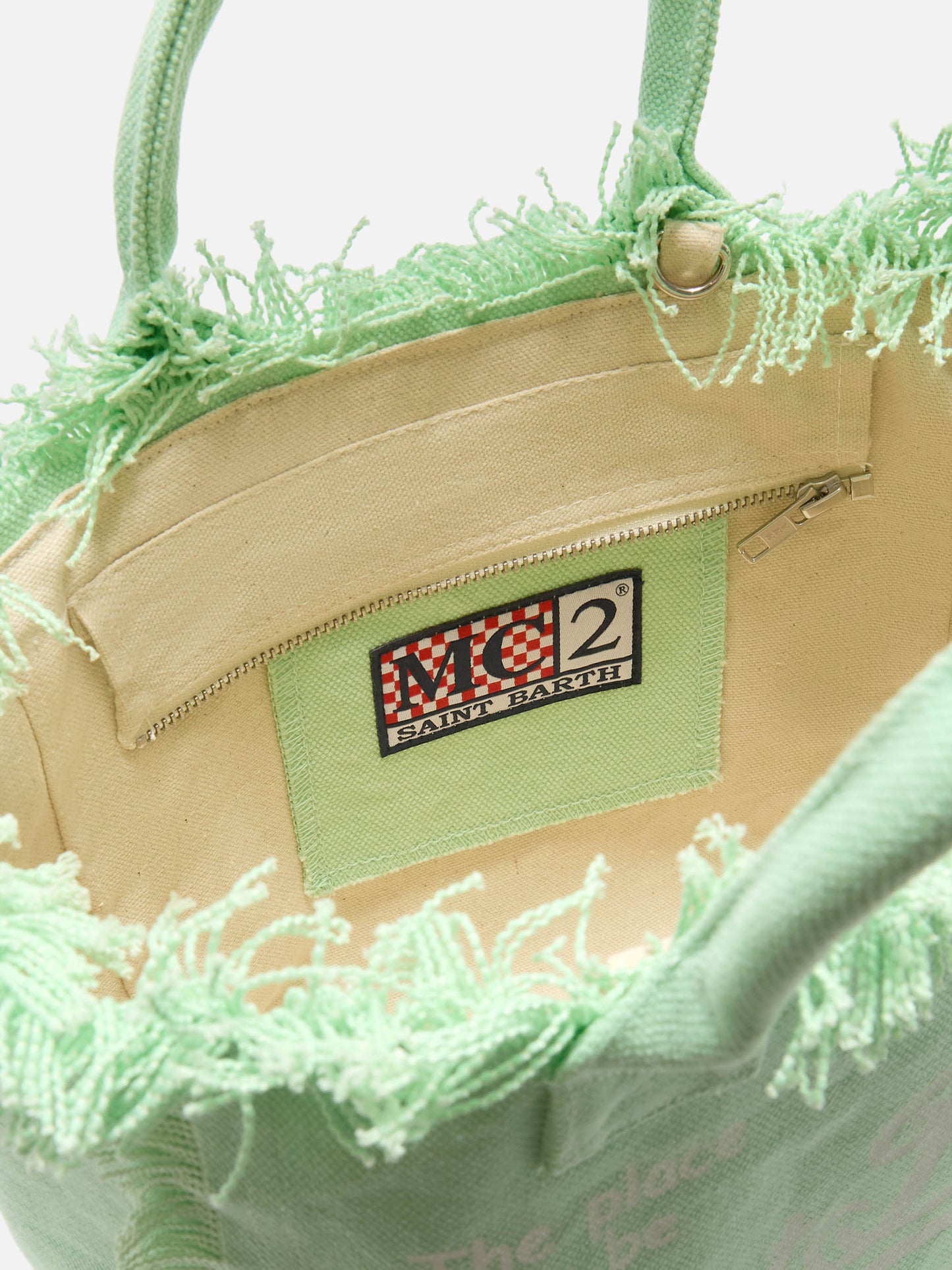 Sac Colette en toile vert menthe avec franges 