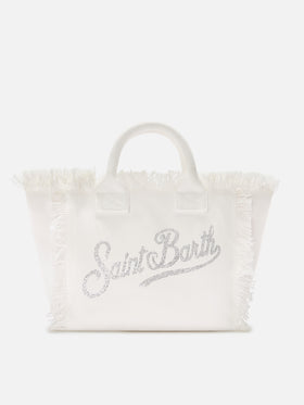 Bolso Colette de lona blanca con logotipo de strass 