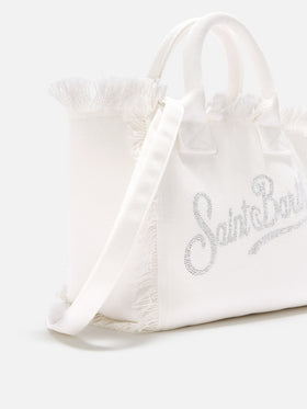 Bolso Colette de lona blanca con logotipo de strass 