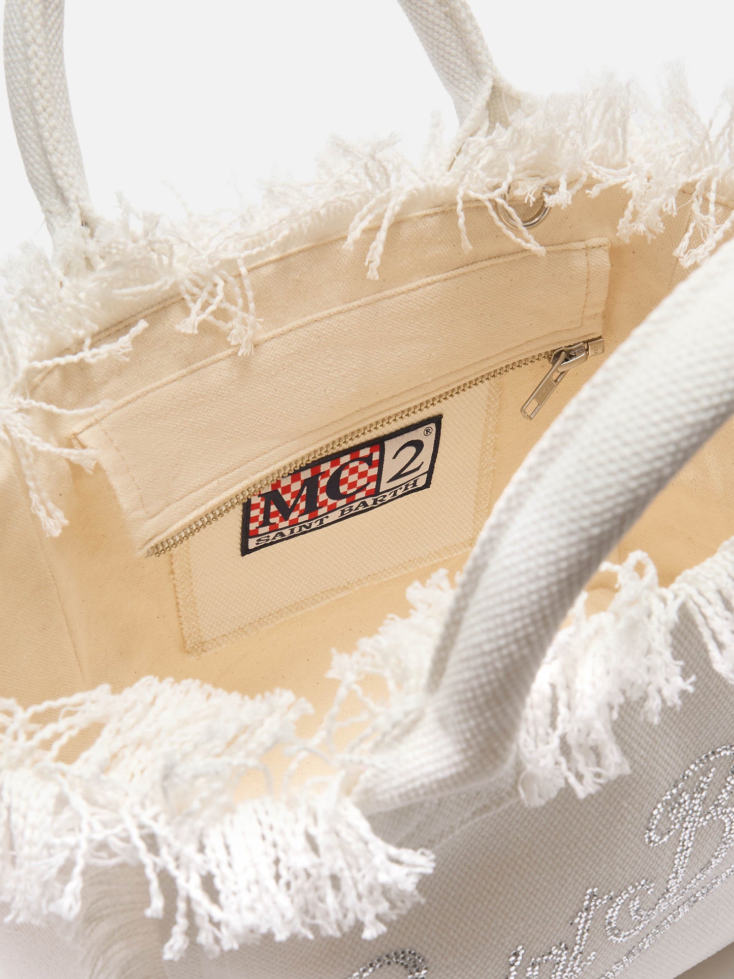 Bolso Colette de lona blanca con logotipo de strass 