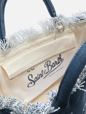 Sac Colette en toile bleu indigo avec franges 