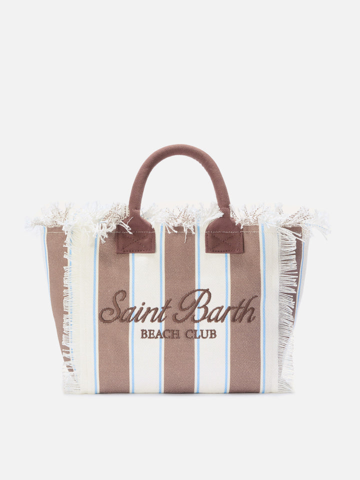 Borsa Colette in canvas a righe marroni con logo ricamato