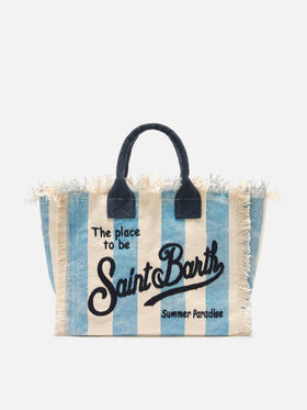 Bolso Colette de lona con rayas celestes 