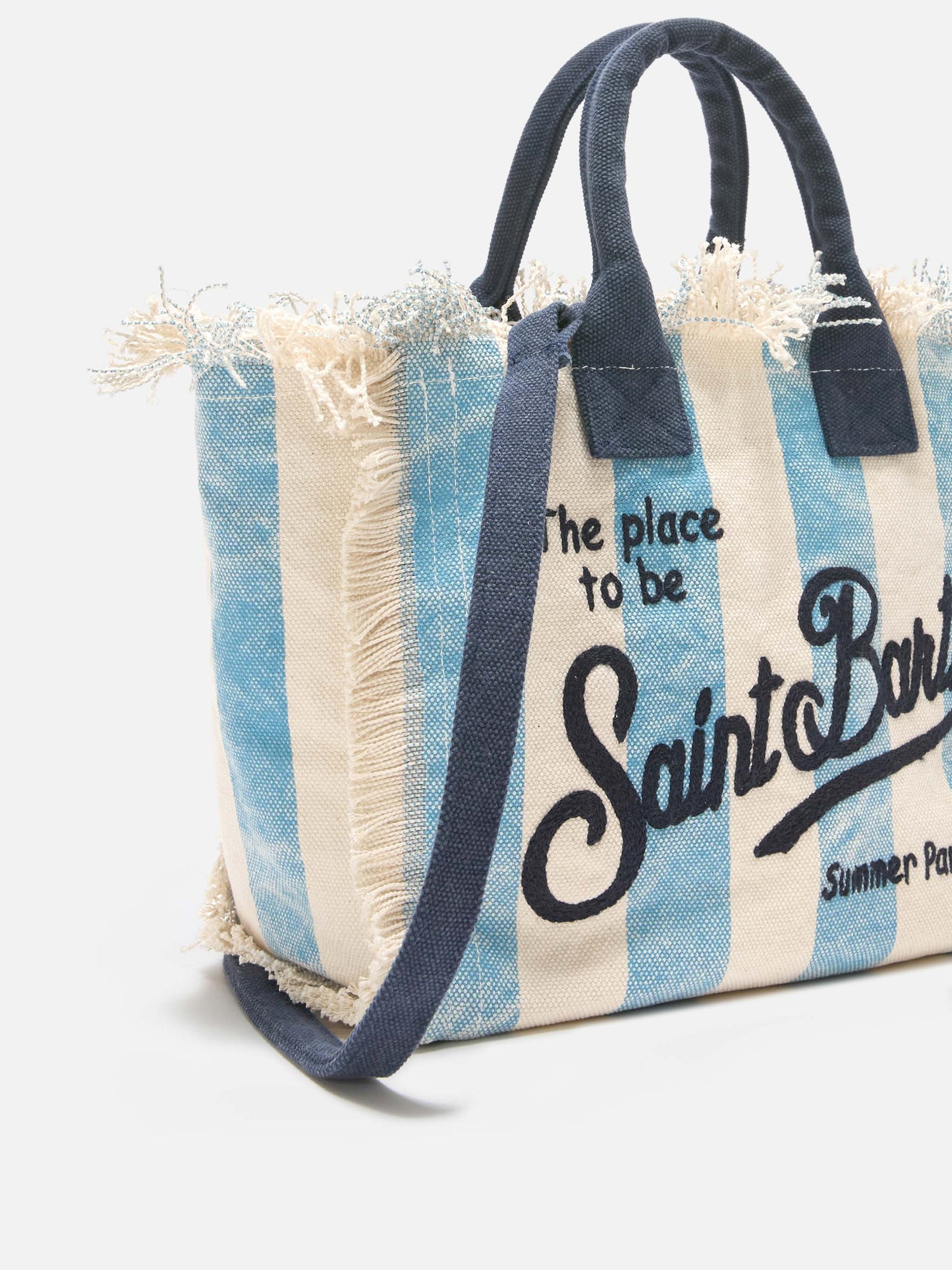 Bolso Colette de lona con rayas celestes 