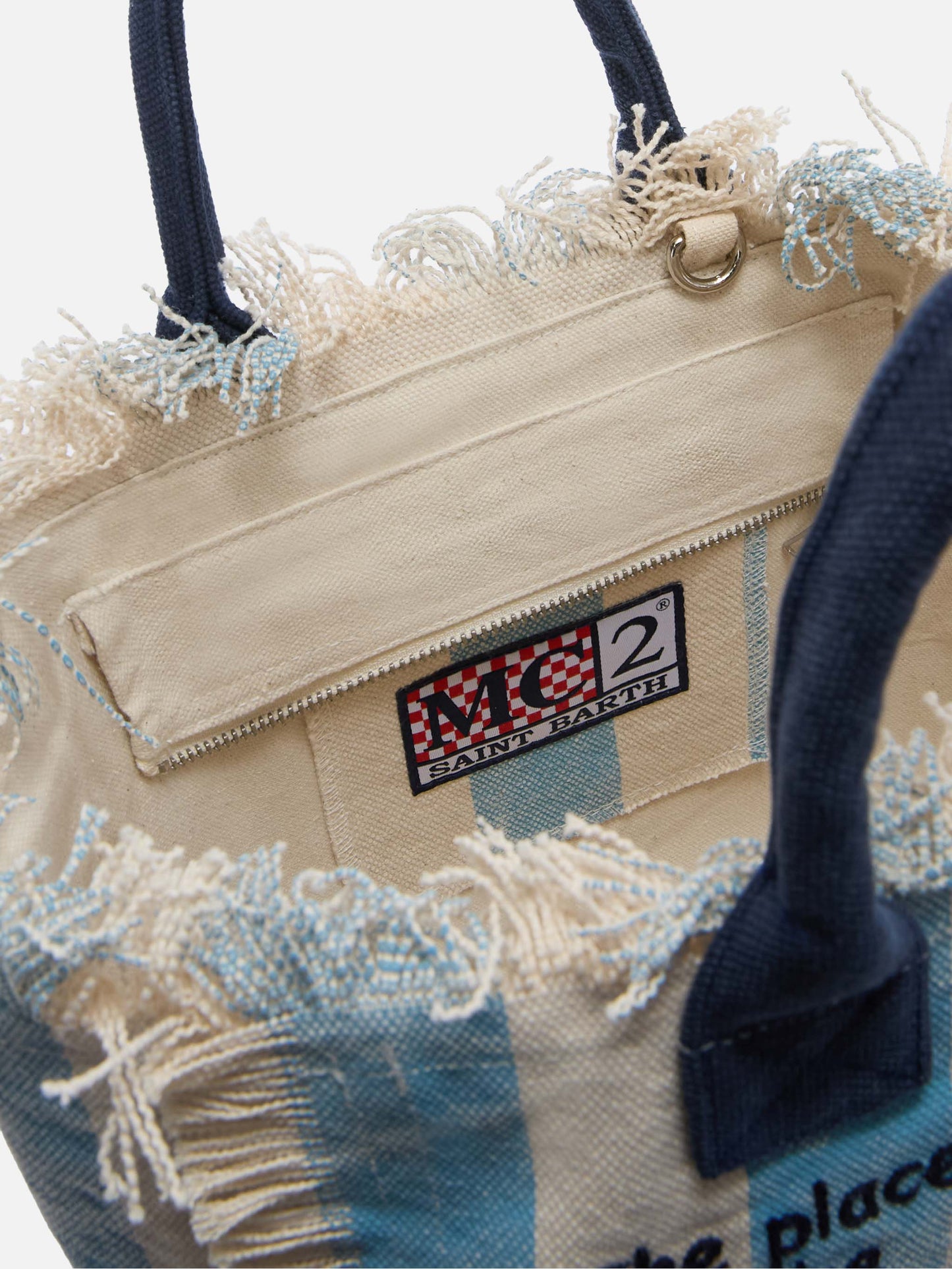 Bolso Colette de lona con rayas celestes 
