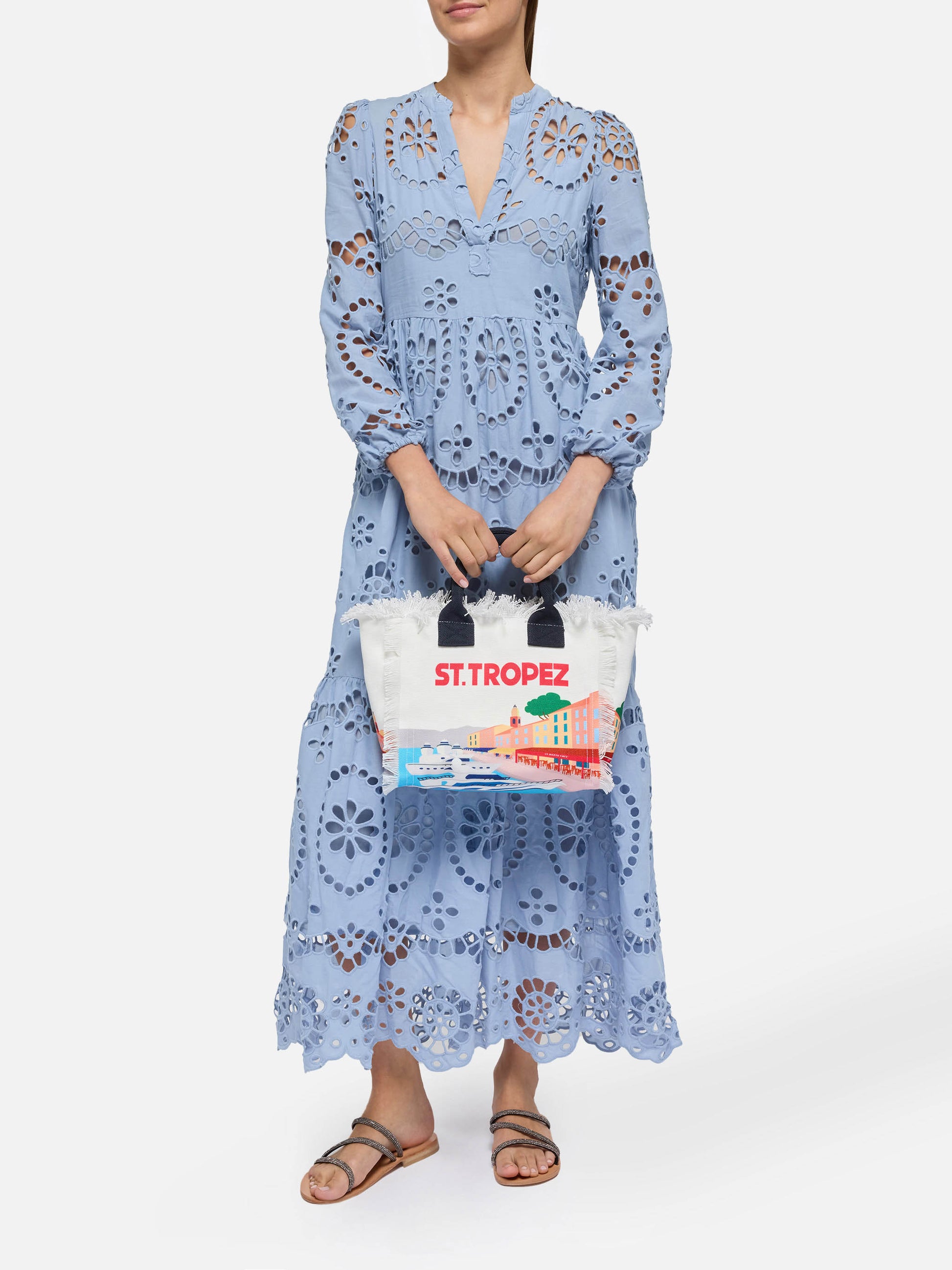 Colette cotton canvas handbag with St. Tropez postcard print - MC2 Saint Barth