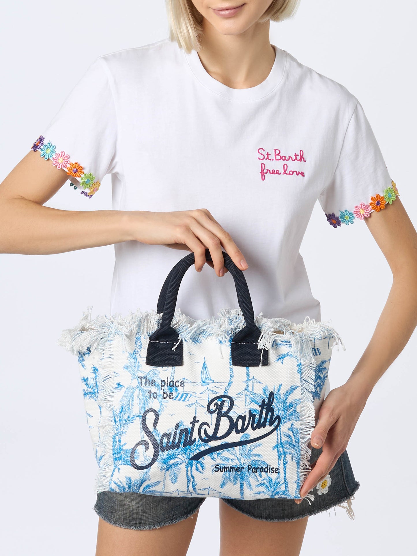 Colette cotton canvas handbag with toile de jouy print - MC2 Saint Barth