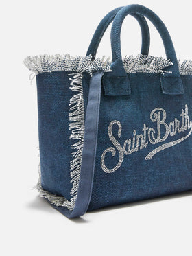 Indigoblaue Colette Canvas-Tasche mit Strasslogo 
