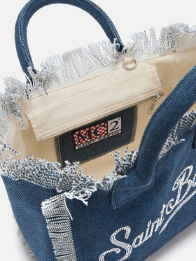 Indigoblaue Colette Canvas-Tasche mit Strasslogo 