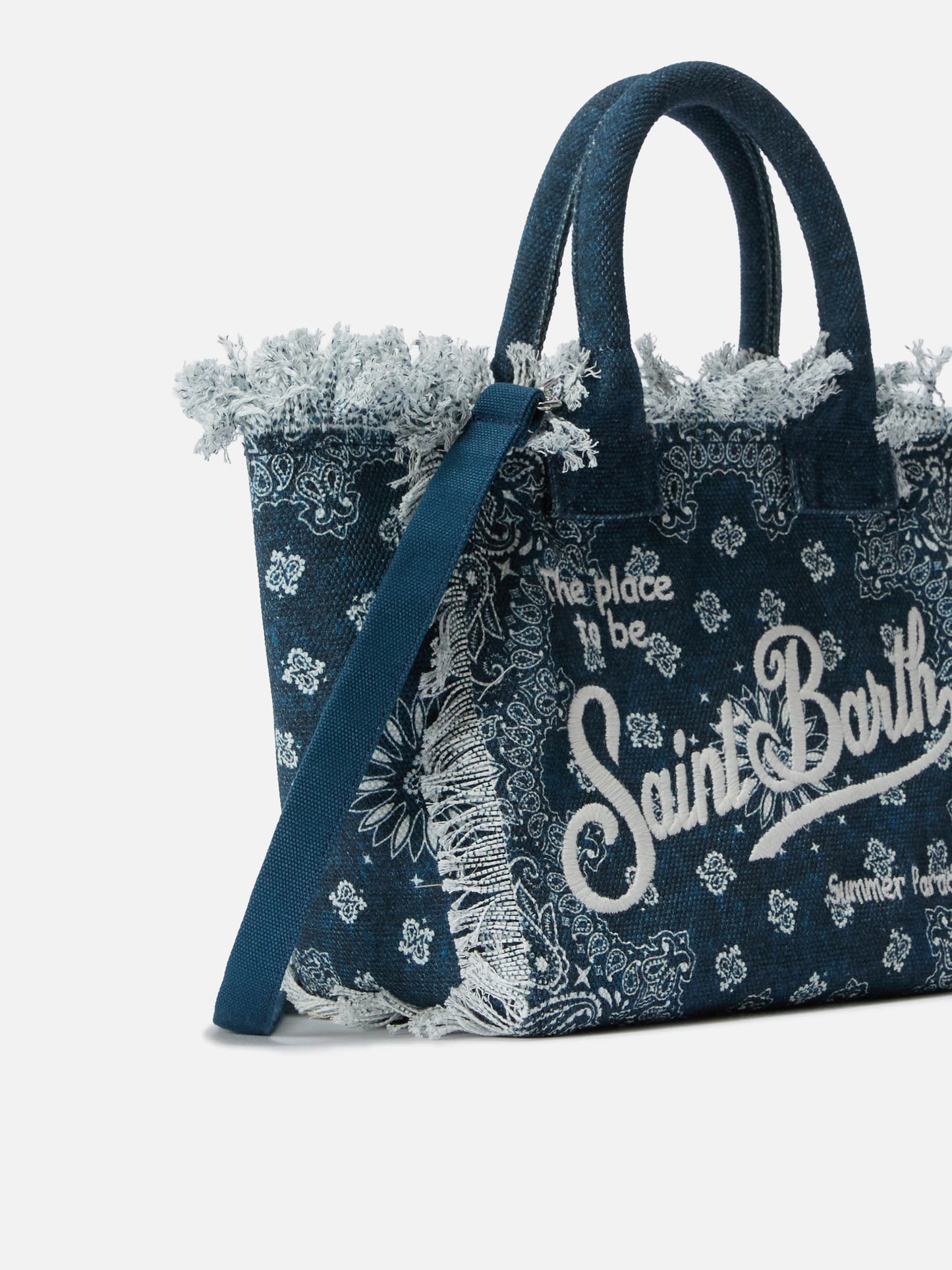 Light blue canvas Colette bag with bandana print