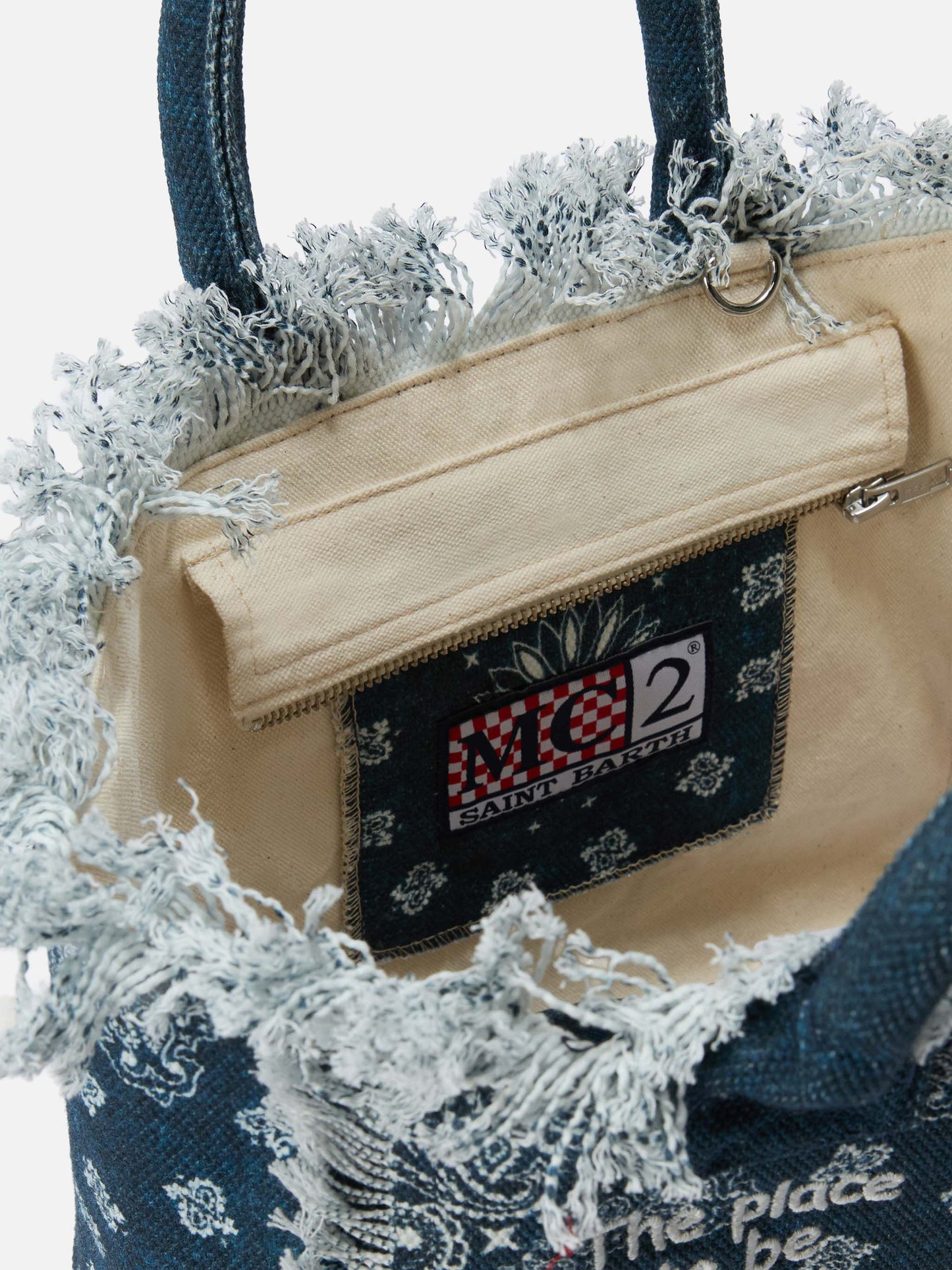 Light blue canvas Colette bag with bandana print