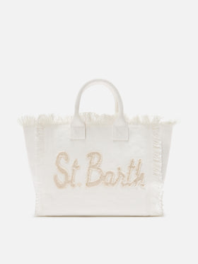 Bolso Colette de lona blanca con parche del logo en tejido 