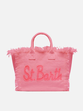 Bolso de mano Colette de lona de algodón rosa con logo patch 