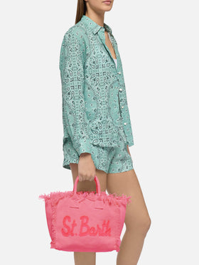 Bolso de mano Colette de lona de algodón rosa con logo patch 