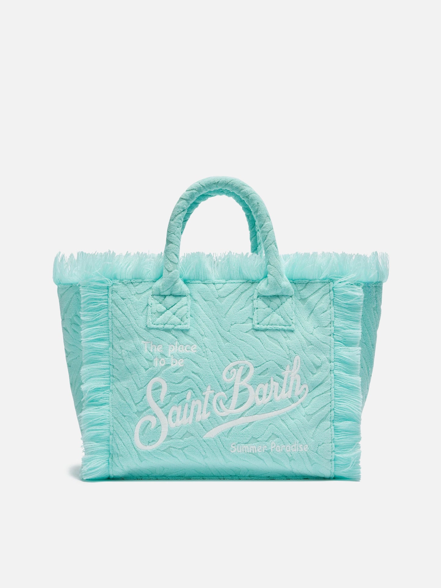 Bolso de mano Colette Sponge en tejido terry gofrado con estampado de cebra verde agua 