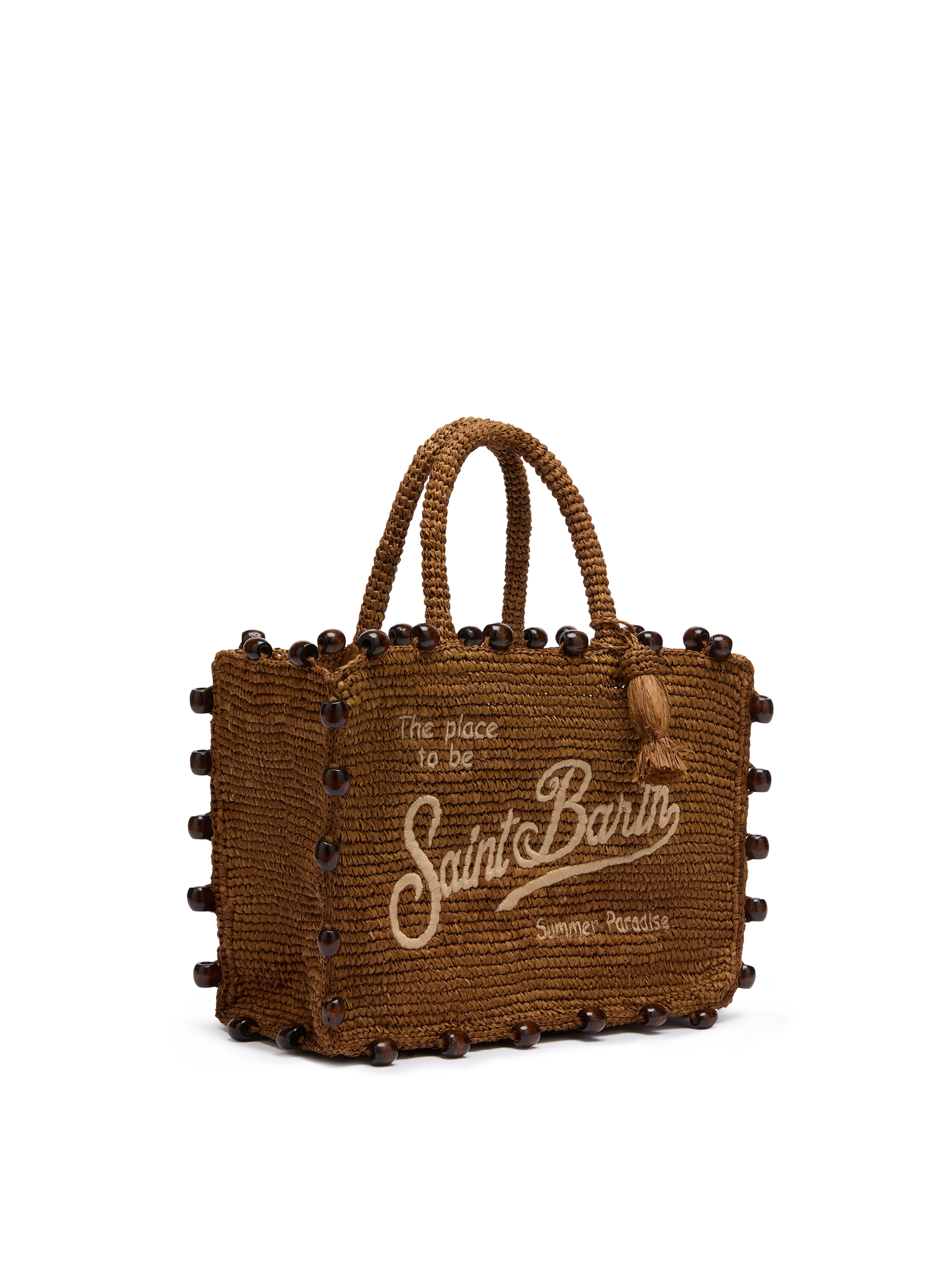 Colette Raffia brown handbag with beads and logo embroidery - MC2 Saint Barth