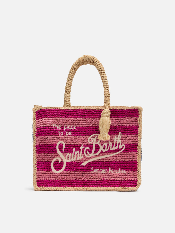 Colette Raffia multicolor striped handbag with logo  embroidery