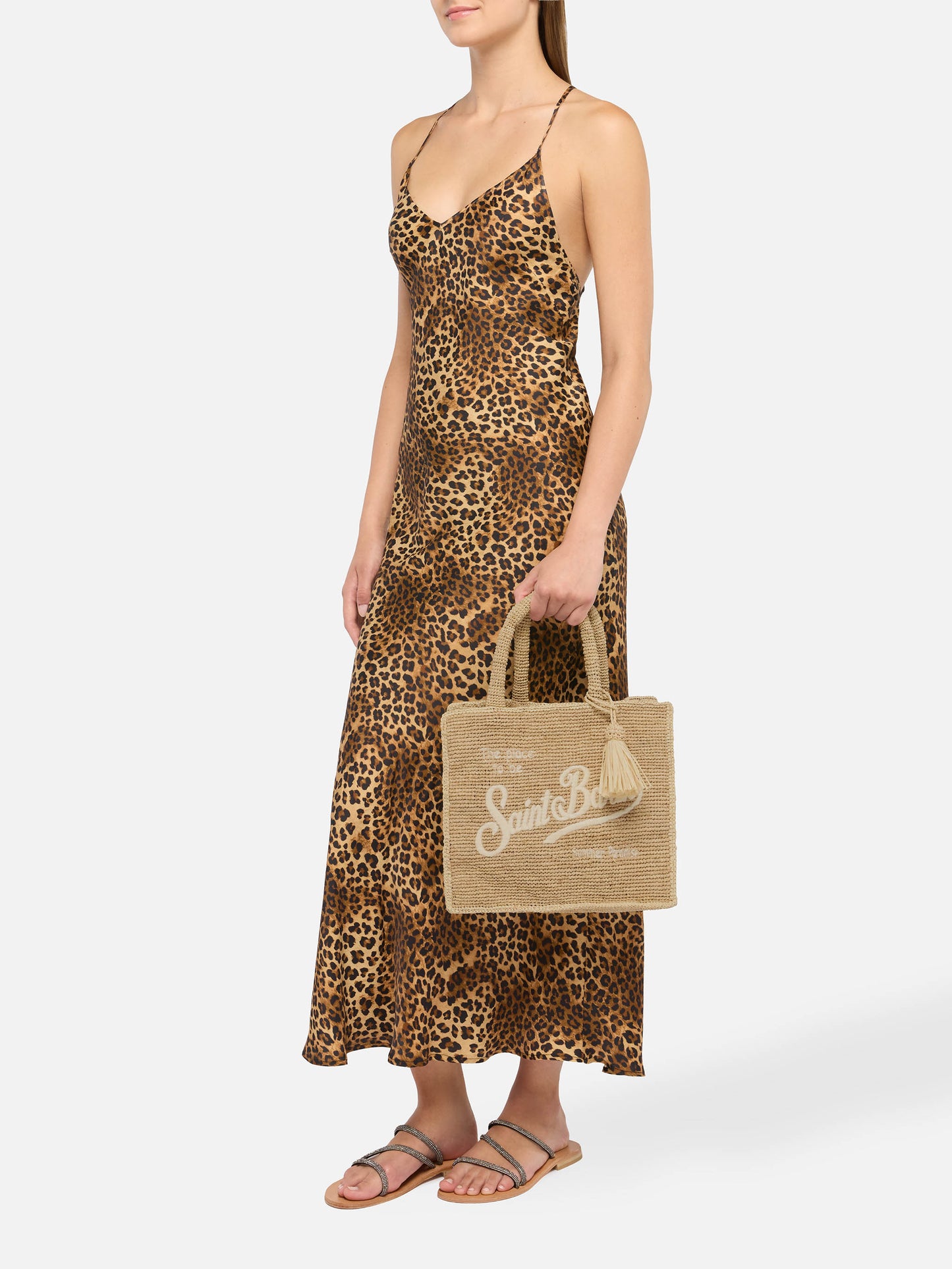 Colette Raffia Handtasche mit Logo-Stickerei