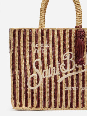 Bolso Colette de rafia a rayas con logo bordado y borla 