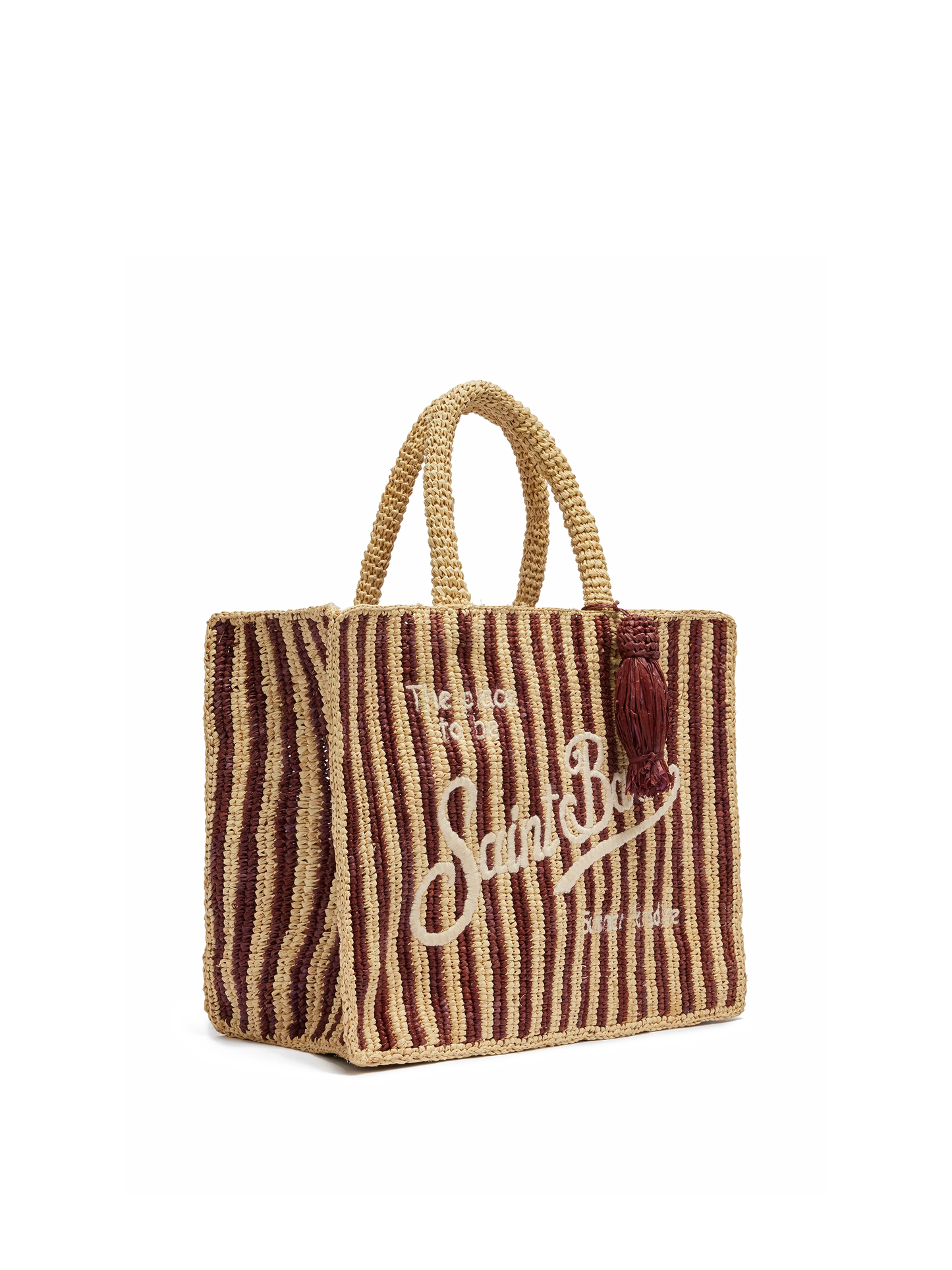 Bolso Colette de rafia a rayas con logo bordado y borla 