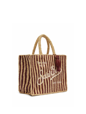 Bolso Colette de rafia a rayas con logo bordado y borla 