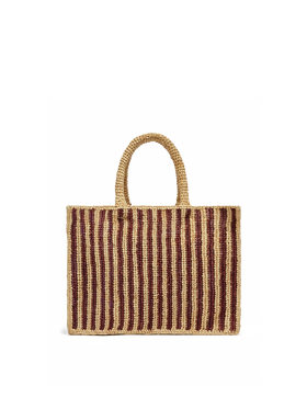 Bolso Colette de rafia a rayas con logo bordado y borla 