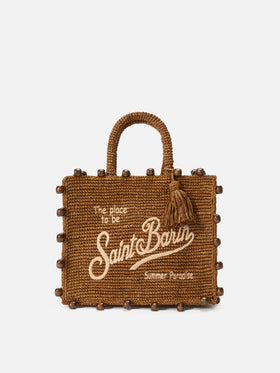 Bolso Colette de rafia con logo bordado y cuentas aplicadas 
