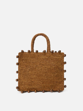 Bolso Colette de rafia con logo bordado y cuentas aplicadas 