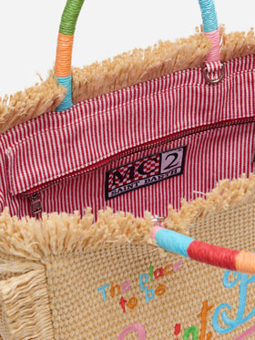Colette Straw effect handbag with multicolor logo embroidery - MC2 Saint Barth
