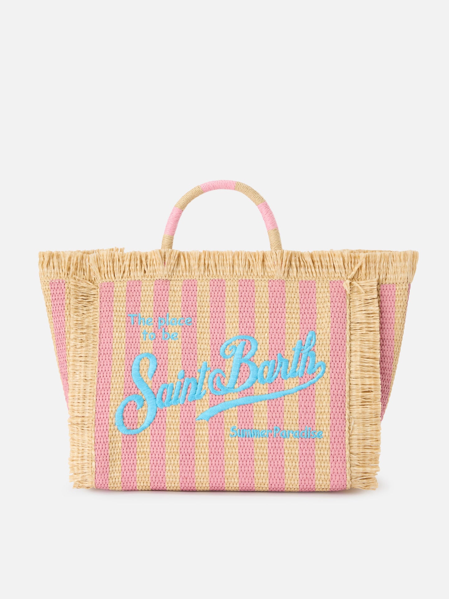 Bolso Colette en tejido efecto paja a rayas con logotipo bordado 