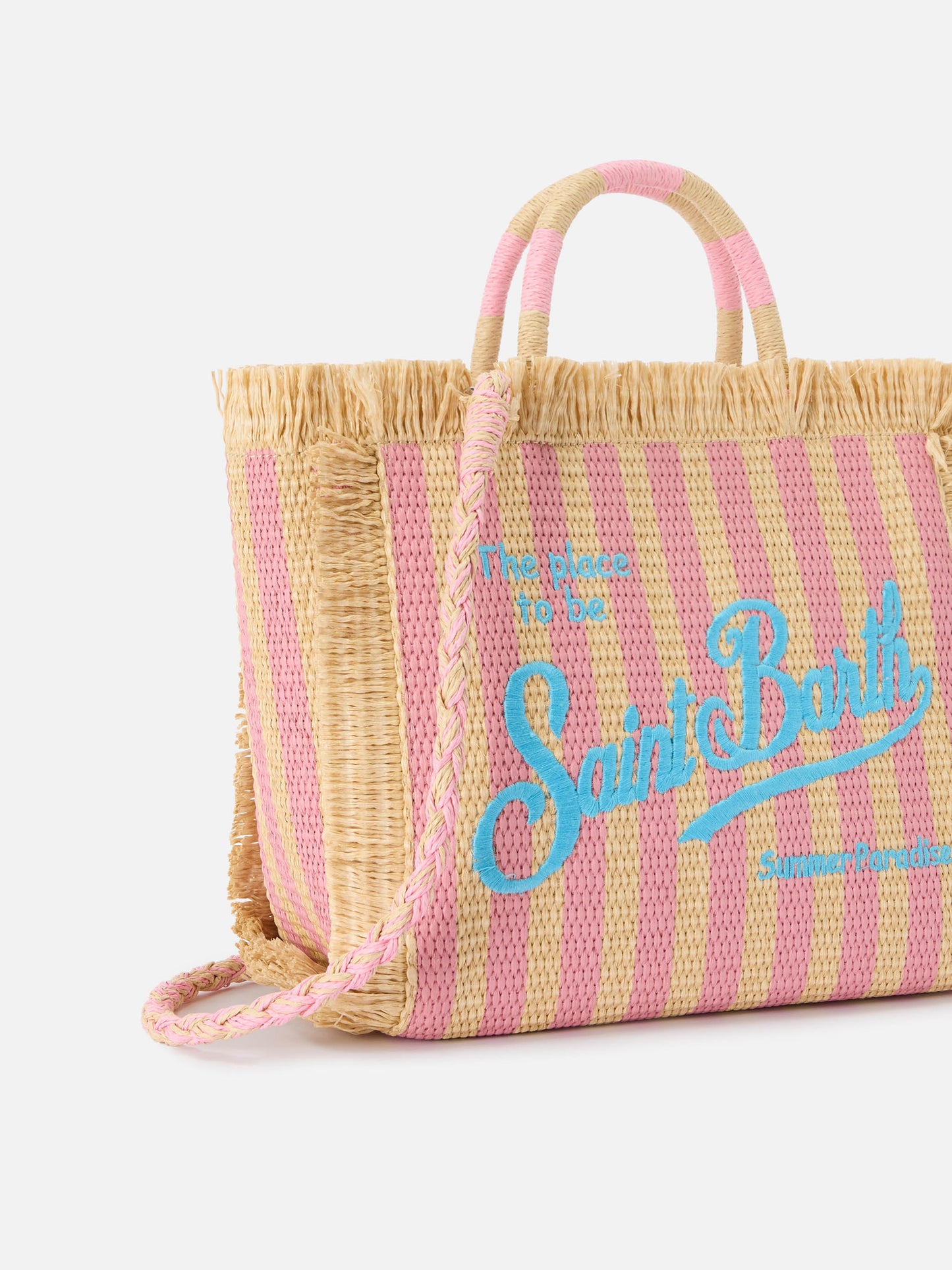 Bolso Colette en tejido efecto paja a rayas con logotipo bordado 