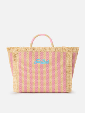 Bolso Colette en tejido efecto paja a rayas con logotipo bordado 
