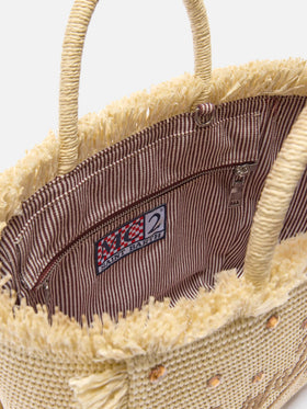 Colette bag in straw effect fabric with applied rhinestones