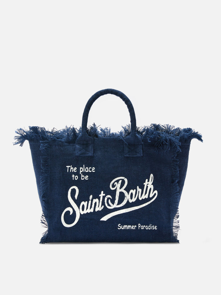 Blue solid color linen Colette bag