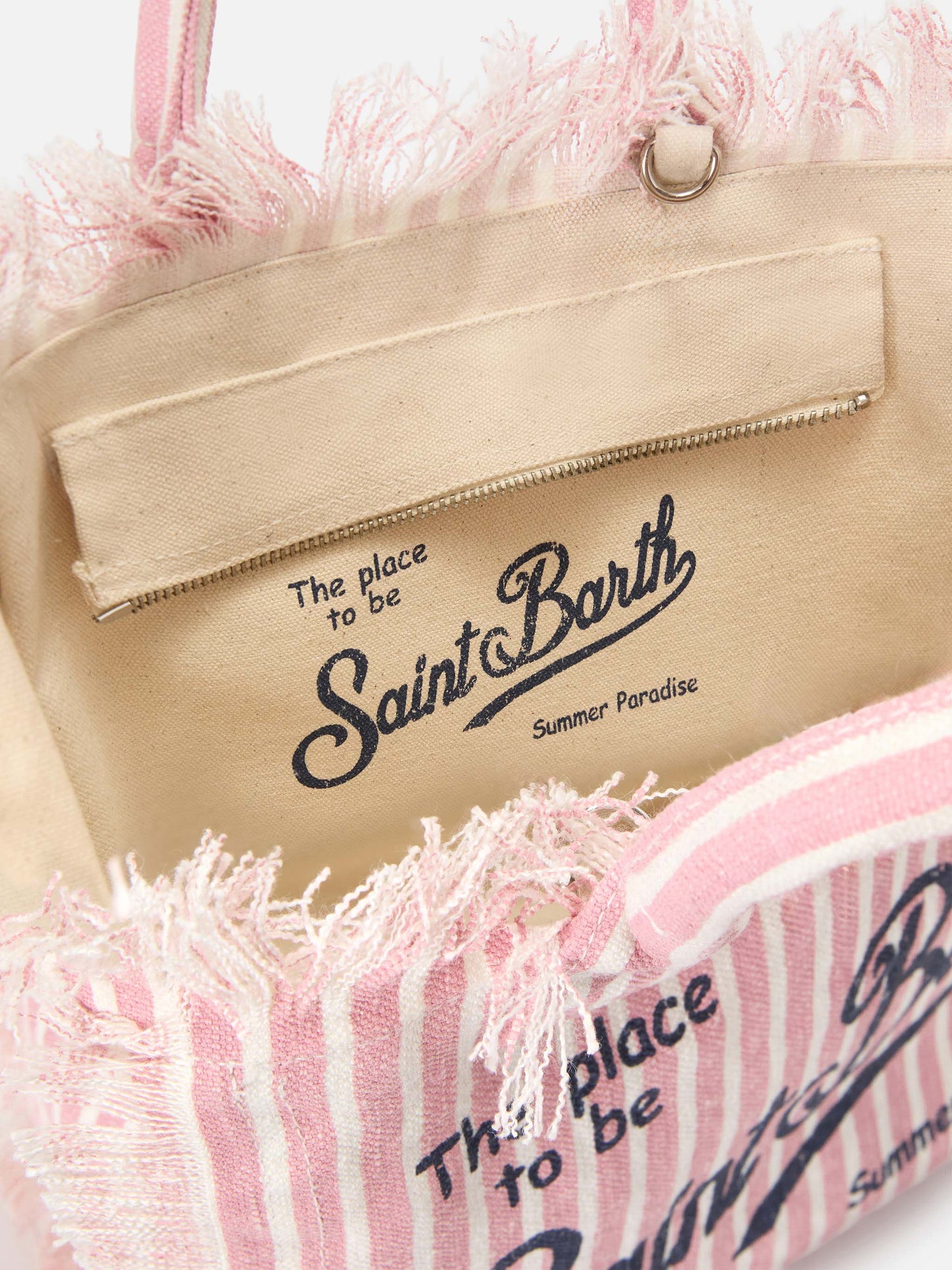 Colette linen striped bag in pink and white