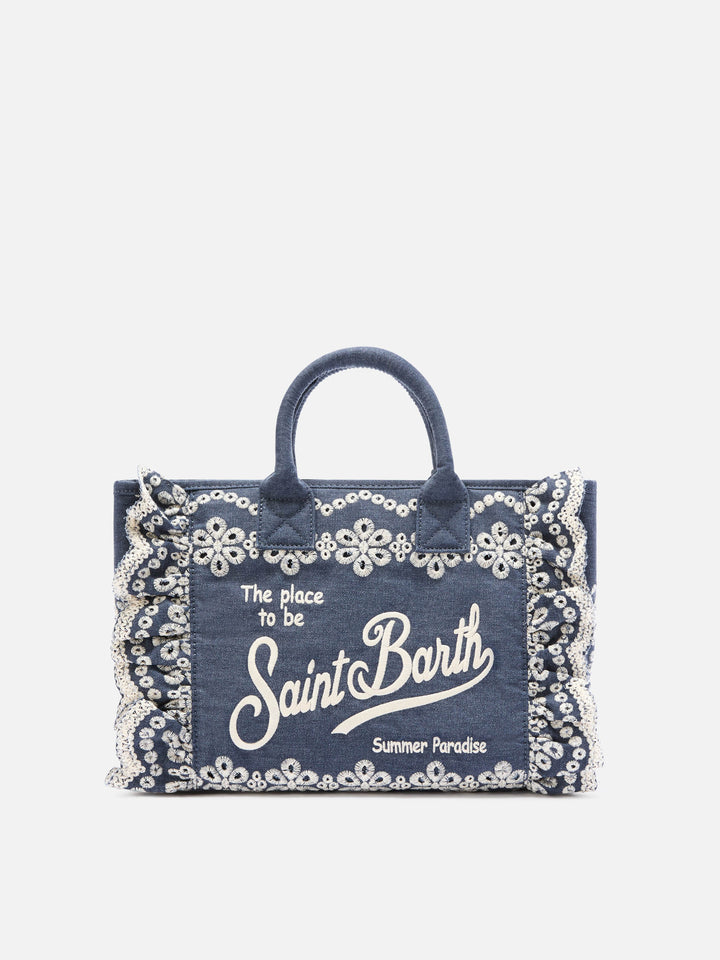 Bolso Colette Volant en denim dark wash con bordado decorativo 