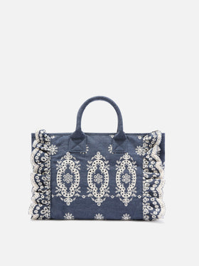 Colette Volant Tasche aus Dark-Wash-Denim mit dekorativer Stickerei 