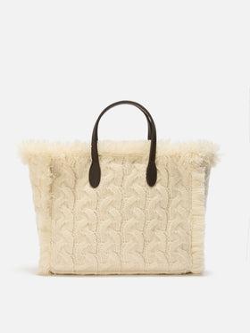 Colette Wollflechthandtasche aus weißem, geflochtenem Wollmischgewebe mit Strasssteinen