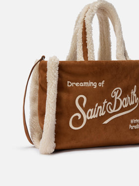 Colette Shearling Handtasche aus kamelfarbenem Wildlederimitat mit Shearling-Details