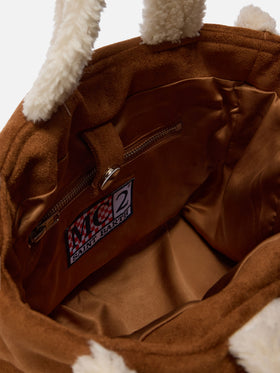 Colette Shearling Handtasche aus kamelfarbenem Wildlederimitat mit Shearling-Details