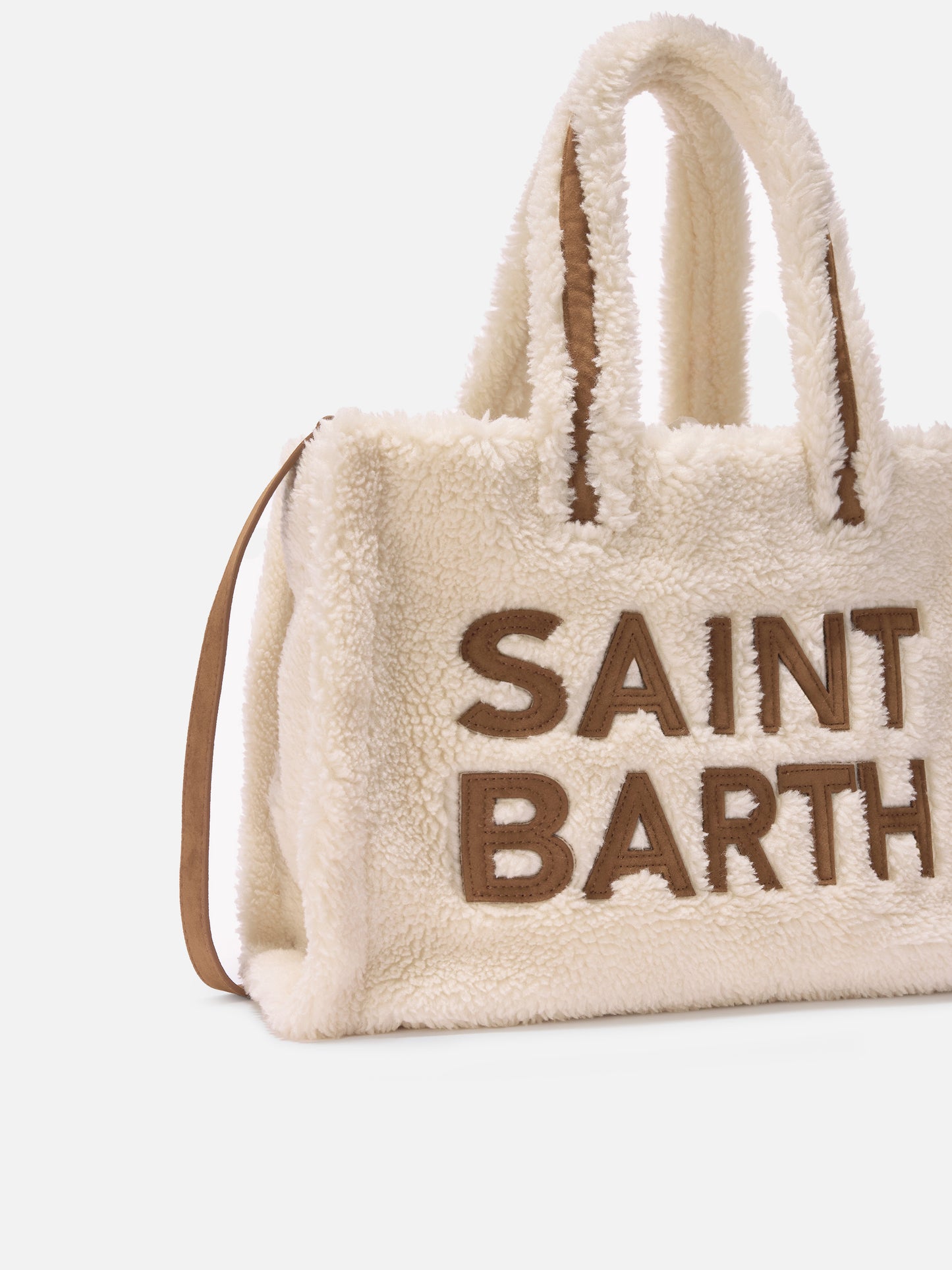 Colette Teddy Handtasche aus weißem Sherpa-Fleece mit Maxi-Logo