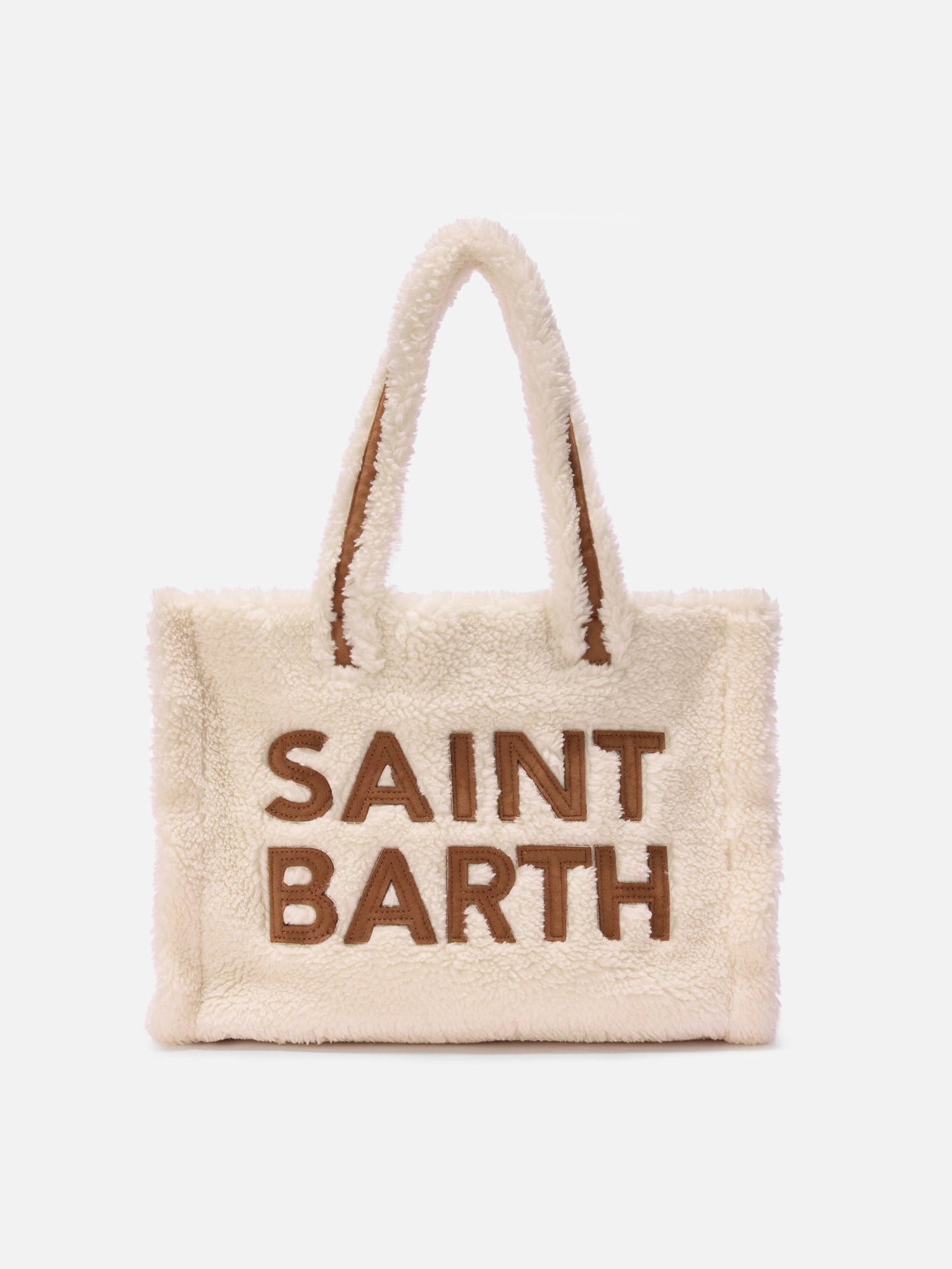 Colette Teddy Handtasche aus weißem Sherpa-Fleece mit Maxi-Logo