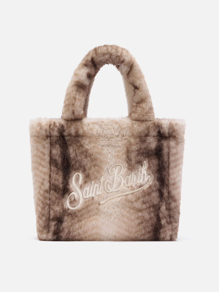 Sac à main en fausse fourrure gris Colette avec broderie du logo 