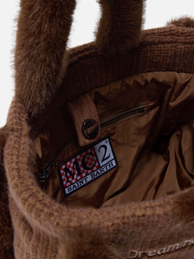 Colette Shearling Rib Handtasche aus geripptem braunem Wollmischgewebe und Shearling