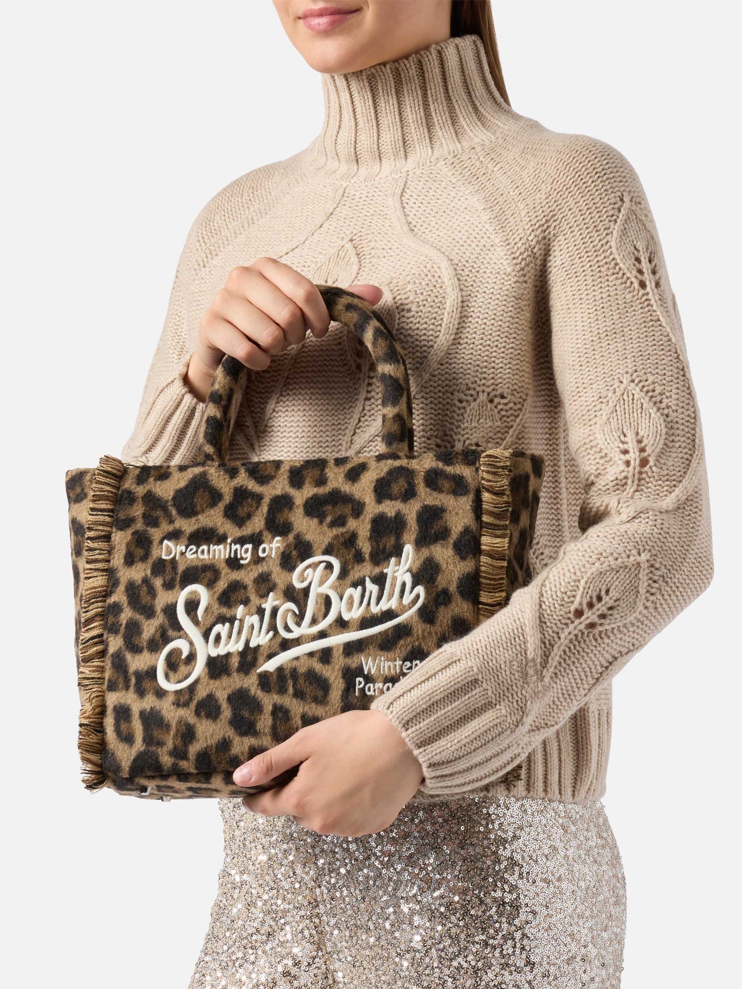 Colette Filzhandtasche aus Wollmischung mit Leopardenmuster