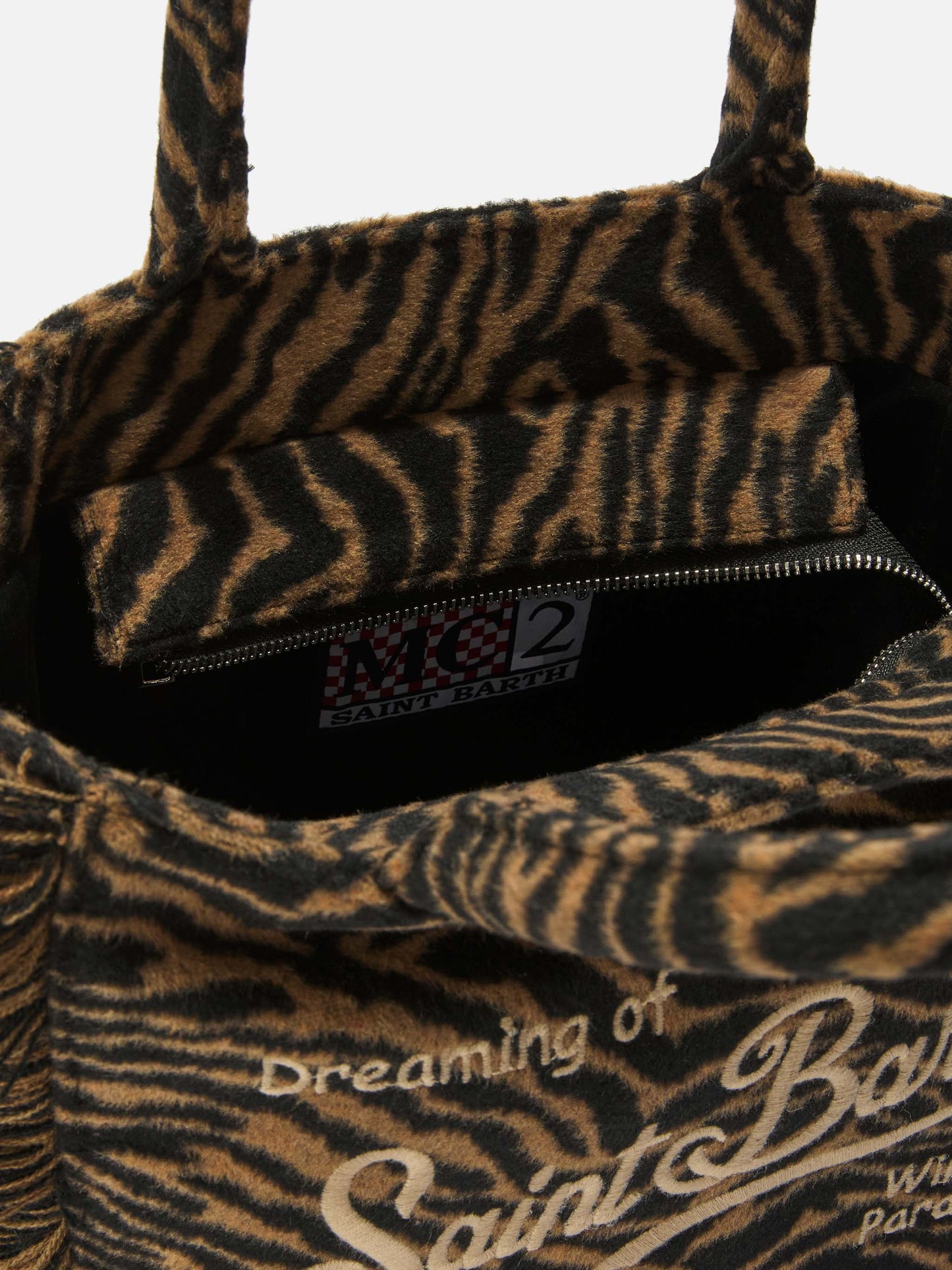 Colette Filzhandtasche aus Wollmischung mit Zebramuster.